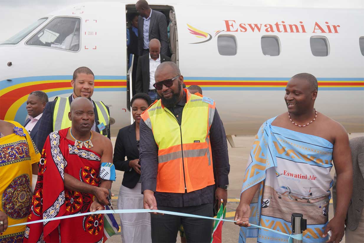 Image caption Eswatini Air ribbon Cutting at Aircraft small